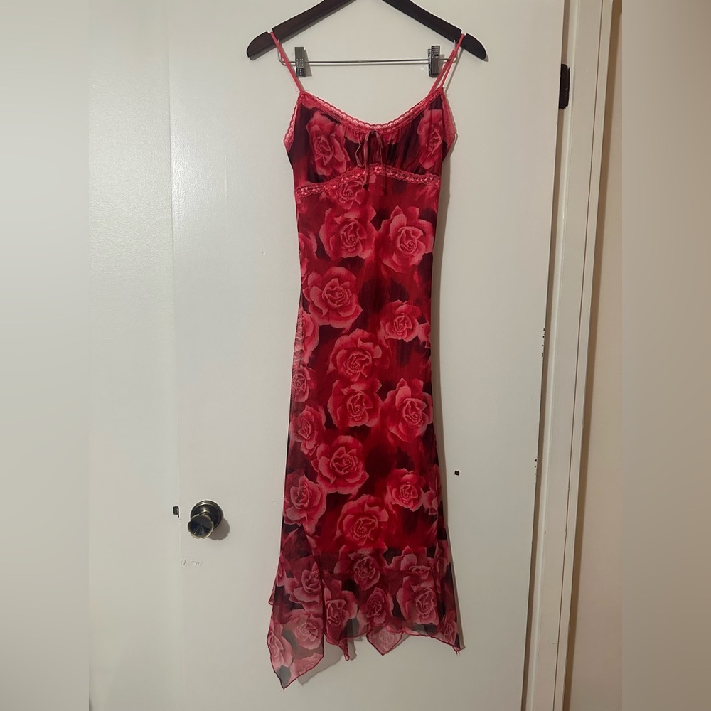 Justify Afternoon Delight Mesh Midi - Red/combo Womens Floral Dress Size Medium - Picture 4 of 9
